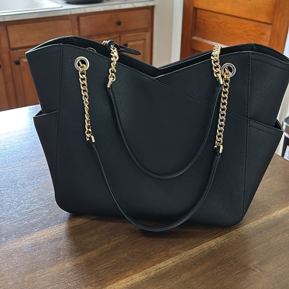 Michael Kors Black and Gold Tote with Chain Accents - Picture 7 of 11